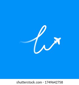 L letter logo with plane and airline. Vector typeface for travel labels, tourism headlines, journey posters, aviation cards etc.