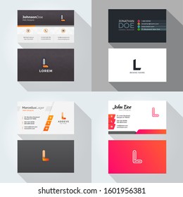 
L letter logo professional corporate Visiting card, Modern Multipurpose design template. Set of 4 Business cards