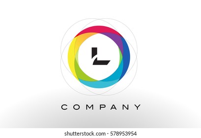 L Letter Logo with Rainbow Circle Design. Colorful Rounded Circular Letter Design 