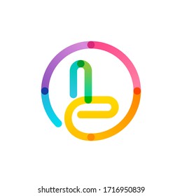 L letter logo in a rainbow gradient circle. Impossible one line style. Perfect colorful icon for digital labels, science print, modern advertising, etc.