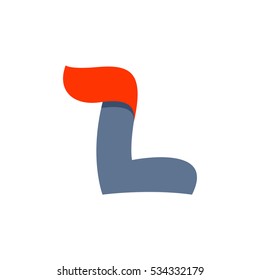 L letter logo with a red flag line. Fast speed vector script type.