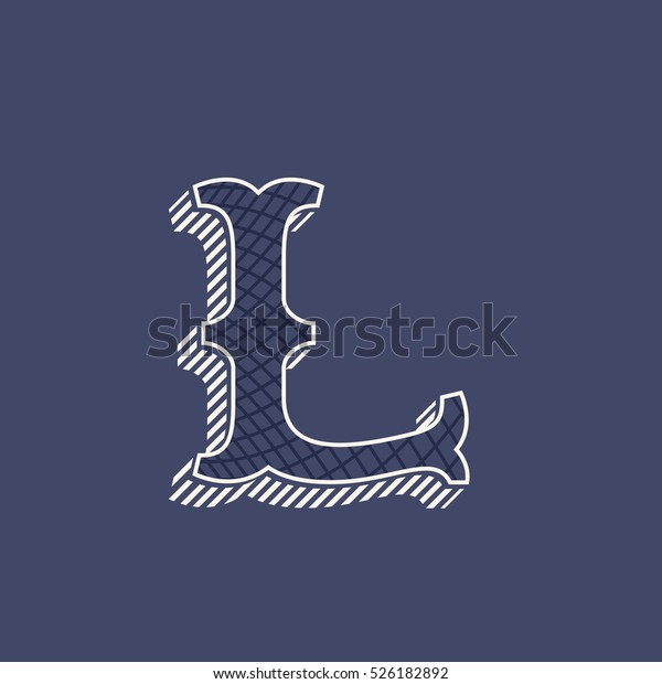 L
letter logo in retro money style with line pattern and shadow. Slab
serif type. Vintage vector font for labels and
posters.