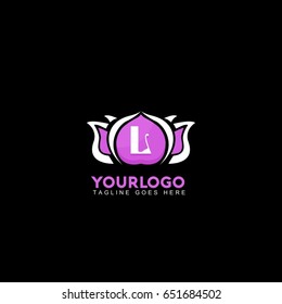 L letter logo, Rose Flower Purple, beauty, yoga center, spa facilities, fashion and beauty logo.