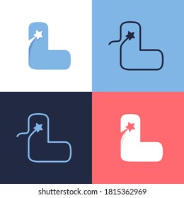 Conjunto de logotipos de letras L que consiste en la cola de cometa y el icono de estrella espacial negativo. Perfecto para publicidad de empresa de energía, señas premium, identidad de éxito, etc.