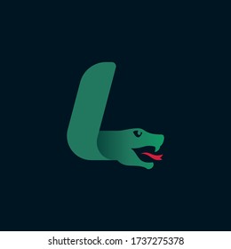 L letter logo with snake head silhouette. Vector font perfect for sport identity, danger posters and exotic company, etc.