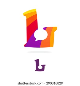 L letter logo, speech bubble negative space volume vector icon