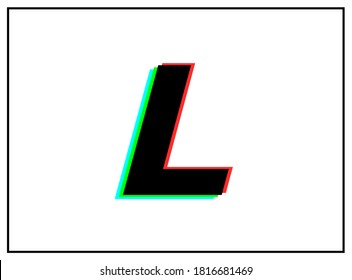 L letter logo, vector desing font .Dynamic, split-color, shadow of  number red, green, blue in black frame on white background. Eps10 illustration