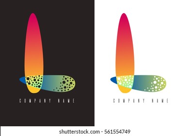 L - letter logo. Vector logotype design made with abstract colorful shapes on black and white background. Abc alphabet design for corporate identity