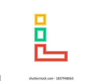 L letter logo, vector outline stroke font. Slice, cut design with red, green, yellow colors. For design element, creative poster, brand label, web template and more 