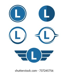 L Letter Logo Vector Set. L Letter in Circle and Wings Logo