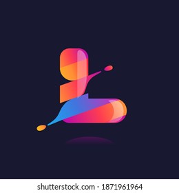 L letter logo with vibrant wave gradient shift. Vector font perfect to use in any disco labels, dj cards, nightlife posters, expressive identity, etc.