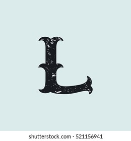 L letter logo. Vintage decorative slab serif with rough grunge texture. Vector font for western, sport or historical labels, posters etc.