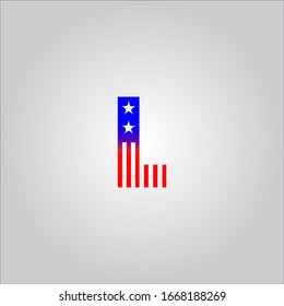 L-Buchstaben Logo auf weißem Hintergrund.Der amerikanische Flaggenstil-Buchstabe.Das rote Buchstaben-Symbol.Letter-Logo-Design.