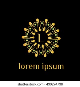 L letter luxury golden monogram. Hotel logo (sign, symbol, icon, emblem, label). Boutique logo, Restaurant logo. Vector illustration