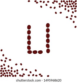 L letter made from coffee beans. Characters made from coffee beans. Coffee lettering isolated on white background. Letters for coffee shop