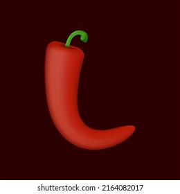 L letter made of red chilli pepper. Isolated vegetable vector organic typeface for farm design elements, restaurant menu and more