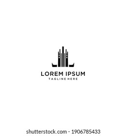 L letter monogram logo and building