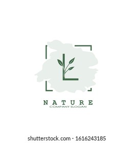 L Letter Nature Floral Logo icon. Abstract vector logo design concept naturally floral leaf with square line shape and letter for initial or business identity.