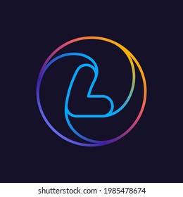 L letter one line colorful logo. Circle multicolored vector icon for your social network app, fun avatar or corporate identity.