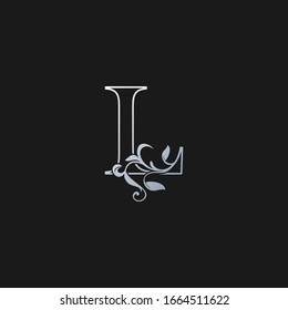 L Letter   Outline  Initial Nature Tropical Leaf logo Icon. Silver classy color logo icon vector design concept monogram vintage luxury.