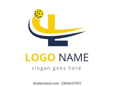 L Letter with with Pickleball Sports Logo Concept With Moving Pickleball Club Symbol. business, and company identity