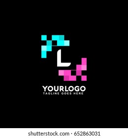L letter pixel art design logo. Blue and pink business corporate for technology