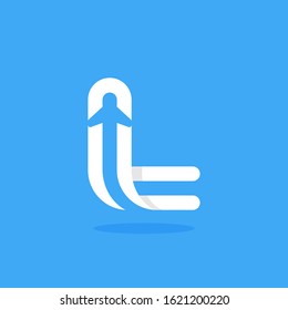 L letter with plane and airline inside. Vector typeface for flight labels, travel headlines, delivery posters, aviation cards etc.