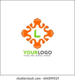 L letter premium monogram logo. Universal symbol icon vector design. Luxury orange abc leaf logotype.