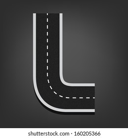 L letter. Road font