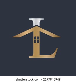 L letter roof shape logo vector gold and silver colour