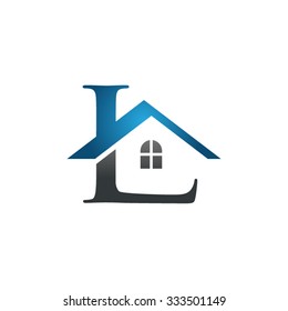 L letter roof shape logo blue