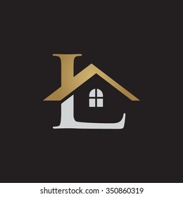 L letter roof shape logo gold black background