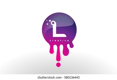 L Letter Splash Logo. Purple Dots and Bubbles Letter Design Vector Illustration.