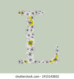 L letter symbol with chamomile pattern