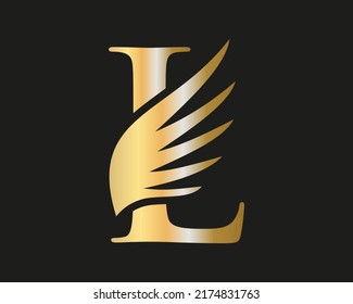 L Letter Transportation Logo Design. Initial Flying Wing L Letter Logo. Letter L logotype and wings Concept