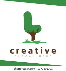 L Letter tree green logo vector template