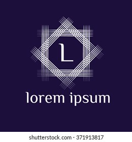 L letter vector logo with square calligraphic borders (icon, sign, symbol, monogram)