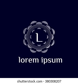 L letter vector logo with square calligraphic borders (icon, sign, symbol, monogram)