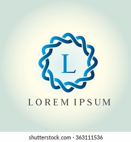 L letter vector logo template (sign, symbol, emblem, ornament). Tracery logo. Wave ornament dynamic logo.