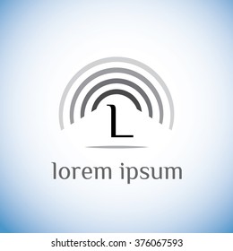 L letter vector logo template (sign, symbol, emblem, ornament). Frequency circles element 