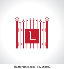L letter vintage fence vector logo design template. Vintage Luxury Gate Logo