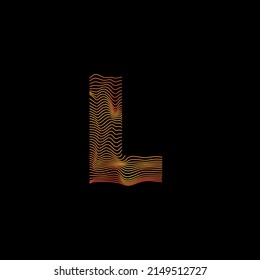 L letter wavy line. L letter with motion wave. Alphabet logo with colorful twisted lines. Creative vector illustration with zebra, sea, print and wavy pattern lines.