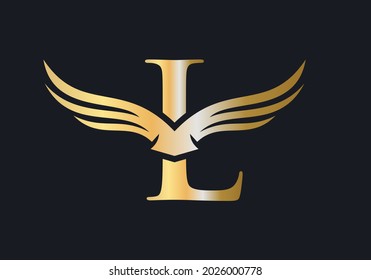 L Letter Wing Logo Design. Initial Flying Wing L Letter Logo. Letter L logo and wings Concept