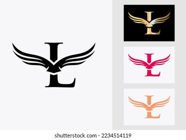 L Letter Wing Logo Design. Initial Flying Wing L Letter Logo