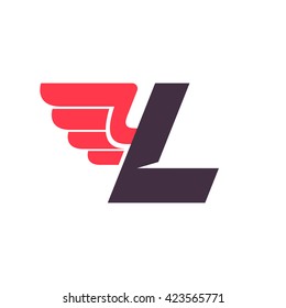 L letter with wing logo design template. Vector sport style typeface for sportswear, sports club, app icon, corporate identity, labels or posters.