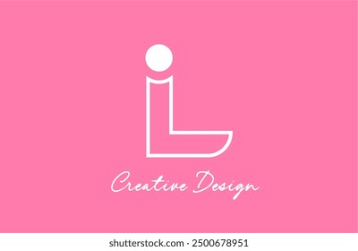 L line letter alphabet logo icon design with pink white pastel color and circle dot for business and company