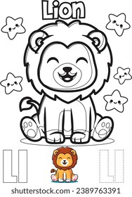 L For Lion Alphabet with Cute Animal illustration Coloring Page Kids Preschool