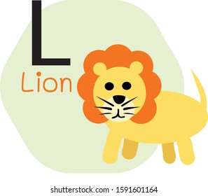 L for Lion alphabet, Cute Simple flat cartoon style vector illustration