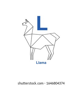 L - Llama. Geometric learning icon. Vector alphabet.