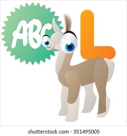L is for Llama. Vector comic cartoon funny animal abc for childish illustration, logos, icons, stickers or wall decor